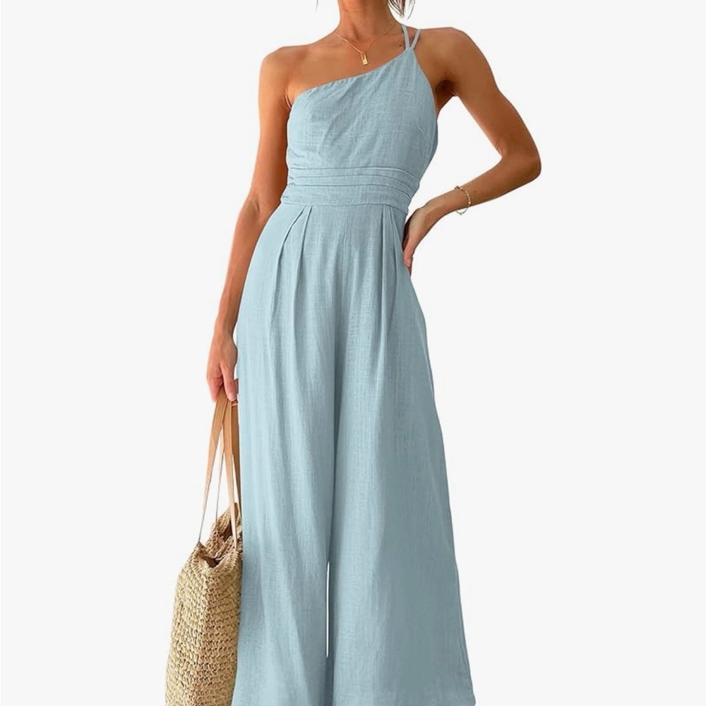 One-Shoulder Light Blue Jumpsuit